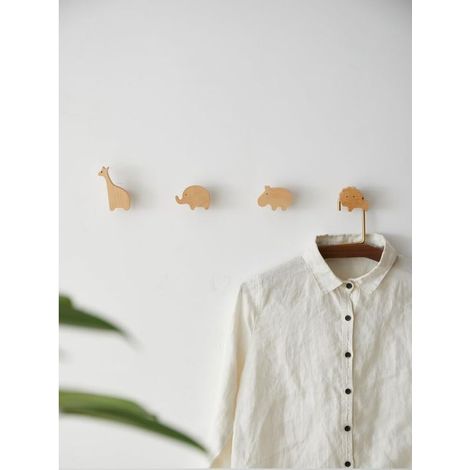 Wandhaken aus Holz mit natürlichen Wildtiermotiven, für Kinder, Babys und Kinderzimmer, 4er-Set (1/5)
