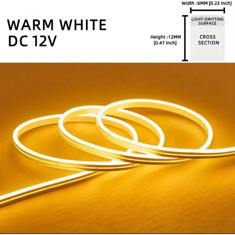 Bande lumineuse LED néon flexible en silicone (blanc chaud), barre lumineuse LED étanche pour extérieur