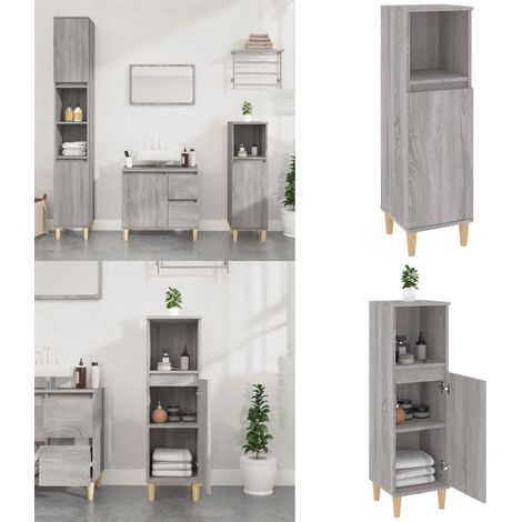Armario de baño madera contrachapada gris Sonoma 30x30x100 cm - Armario de baño madera contrachapada - Armario de baño gris Sonoma