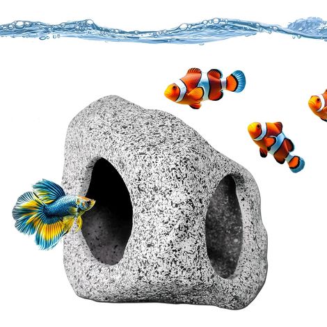 SpringSmart Cachette d'aquarium pour animaux de compagnie aquatiques pour se reproduire, jouer et se reposer, ornements en céramique sûrs et non toxiques, pierre décorative pour combattant (1/4)