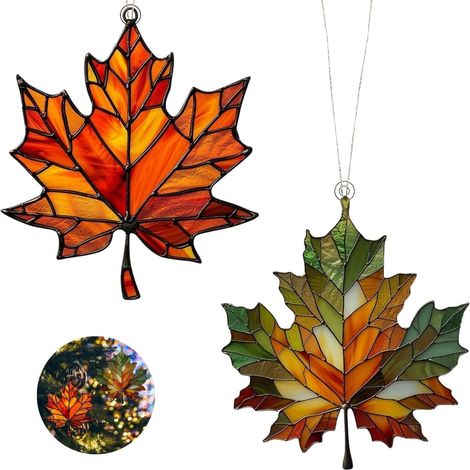 Set of 2 hanging wall decorations, autumn leaves, wall art (1/5)