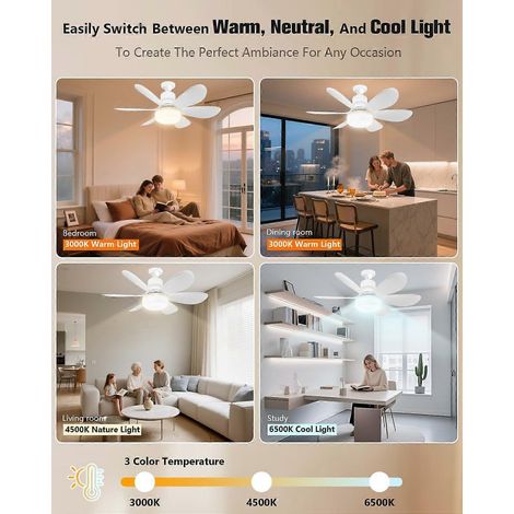 Socket Fan Light with Remote,Small Ceiling Fans Lights,Smart Timing Dimmable 3 Colors,E26 Base Socket Ceiling Fan for Bedroom (1/5)