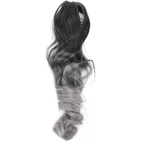Pince cheveux queue de cheval longue 55cm, mèches bouclées dégradées gris foncé, postiche femme pour coiffure élégante (1/5)