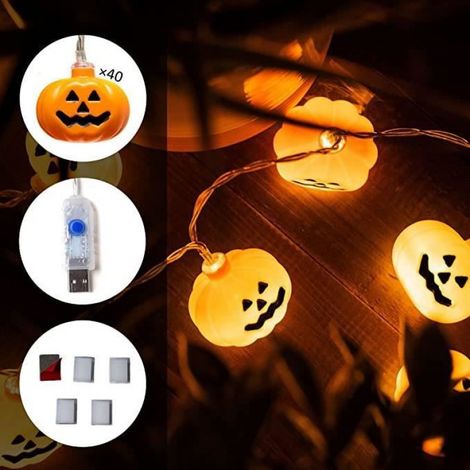Guirlande Lumineuse Halloween - - Citrouille - 5,4M - 40 LED - USB Rechargeable (1/4)