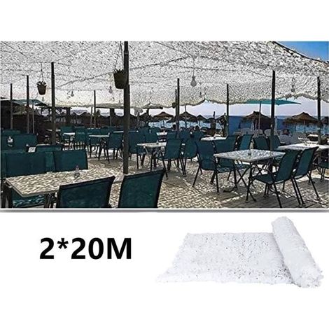 Filet de camouflage blanc 2x20M, faisceau sans fin, peut être coupé, voile d'ombrage de jardin (1/4)