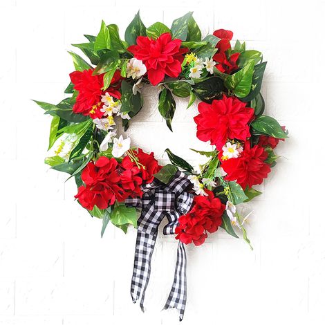 Guirlande Décorative Pour Porte D'Entrée - Guirlande Geranium Rouge - Décoration Rustique Maison - Pour Printemps Et Cottage - 45 cm - 1 Pièce (1/5)