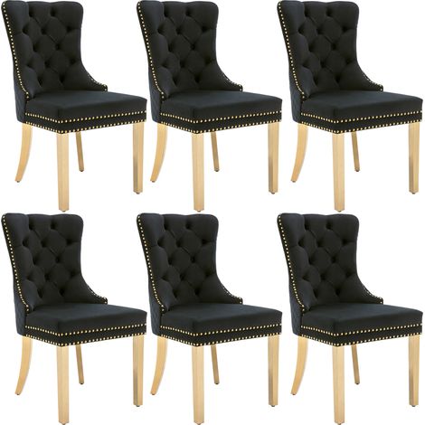 Sedia da pranzo imbottita in velluto nero con gambe dorate 50,5 x 45 x 95 cm (1/5)