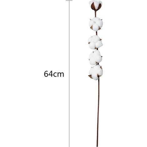 Lot de 6 branches de fleurs artificielles en coton, imitation tiges de coton séchées, pour la décoration de la maison, des fêtes et des mariages. (1/5)