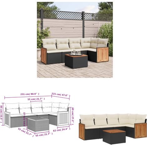 Salon de jardin 6 pcs avec coussins noir résine tressée - Ensemble Salon De Jardin - Meuble Extérieur - Résine Tressée - Rotin Synthétique - Mobilier De Jardin - Home & Living (1/3)