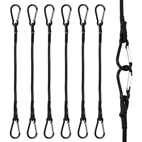 Gummiseile mit Karabinerhaken, 6 Stück robuste Gummiseile, 60 cm lange Gummiseile mit Haken für Camping, Planen, Zelte, Gepäck, Autos und Motorräder (1/5)