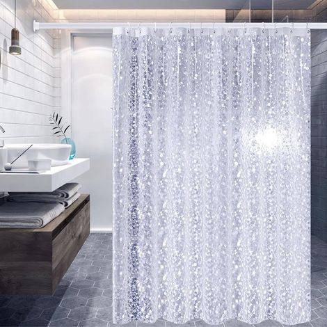 Rideau de douche 240, Rideau de bain Boho Peva point blanc transparent lavable pour baignoire 240x200 (1/5)