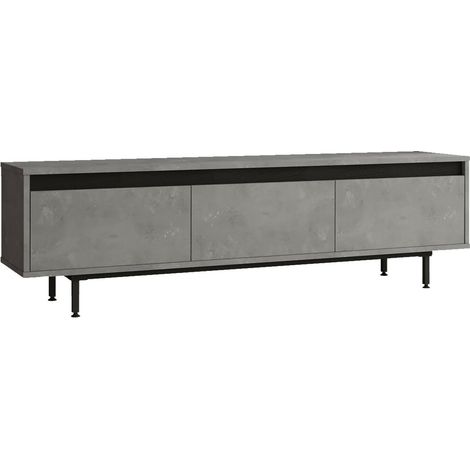 Meuble TV 3 portes abattant style industriel Licium L160cm Bois Gris béton (1/5)