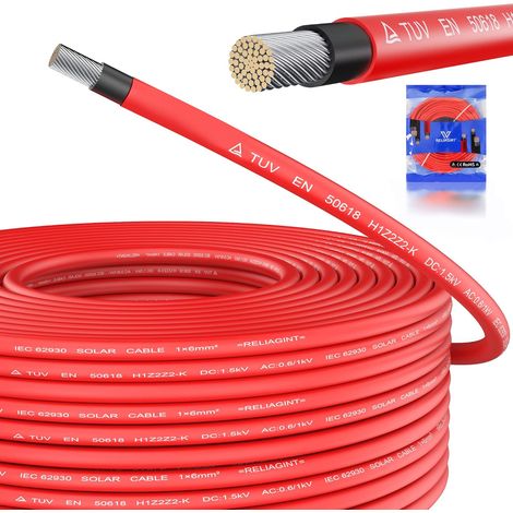 Kit Câble Panneau Solaire 10m - Rallonge Panneau Câble Solaire en Cuivre Étamé Résistant aux Intempéries à la Rouille, l’Oxydation - Câble Solaire 9 AWG (6mm²) - Fil Solaire 1,500V (1/5)