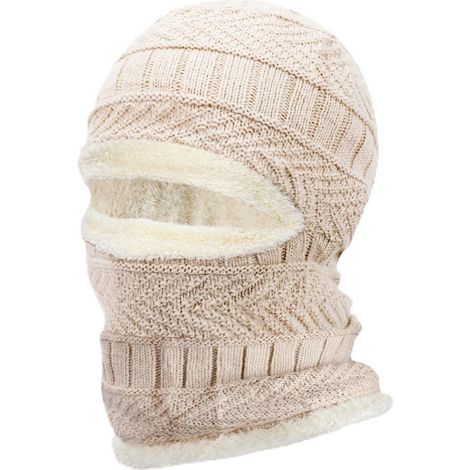 Sturmhaube mit Halswärmer, 2-in-1 Strickmütze, winddicht, warm, für Damen und Herren (1/5)