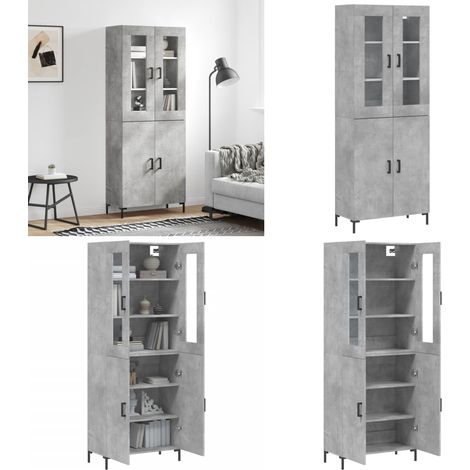 Buffet haut Gris béton 69,5x34x180 cm Bois d'ingénierie - Buffet Design Moderne - Meuble Rangement Gris - Armoire Cuisine - Buffet Bas Prix - Commode Salon - Home & Living (1/5)