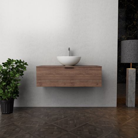 Inda - Mobile bagno L.100 con lavabo in appoggio / Rovere castano