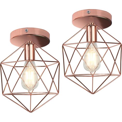 Lot de 2 Plafonnier Industrielle en Métal Moderne, d'eclairage de Plafond Abat-Jour pour le Couloir Chambre Cuisine Salon Chambre 25cm or rose (1/5)