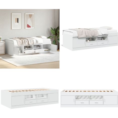 Tagesbett mit Schubladen ohne Matratze Weiß 75x190 cm - Tagesbett - Holzrahmen - Schlafcouch - Gästebett - Weißes Möbelstück - Home & Living (1/5)