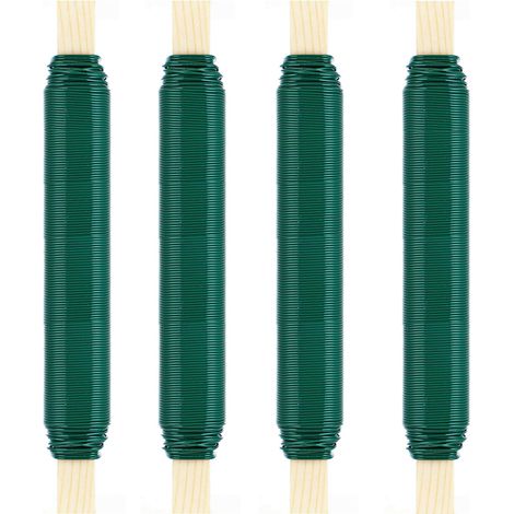Set mit 4 grünen, flexiblen Drähten, 0,65 mm Gartendraht, Bindedraht auf Holzspule, dünner und vielseitiger Draht, ideal für Pflanzenstützen, Bastelarbeiten und Dekorationen.