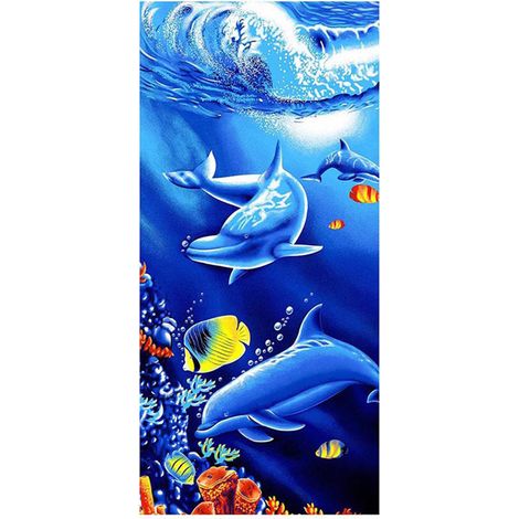 Serviette de plage pour filles, motif dauphins, 150 x 70 cm, douce, idéale pour les amoureuses de la plage. (1/5)