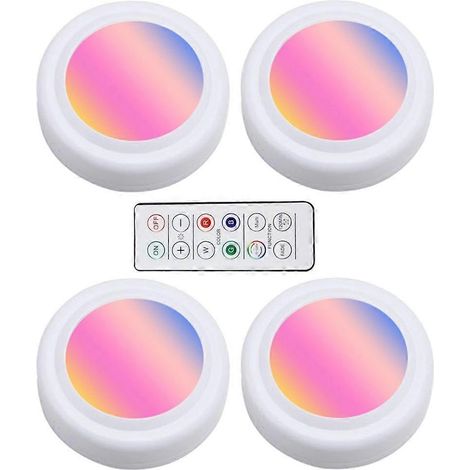 Lot de 4 spots LED RGB à couleurs changeantes pour éclairage sous meuble avec télécommande (1/3)