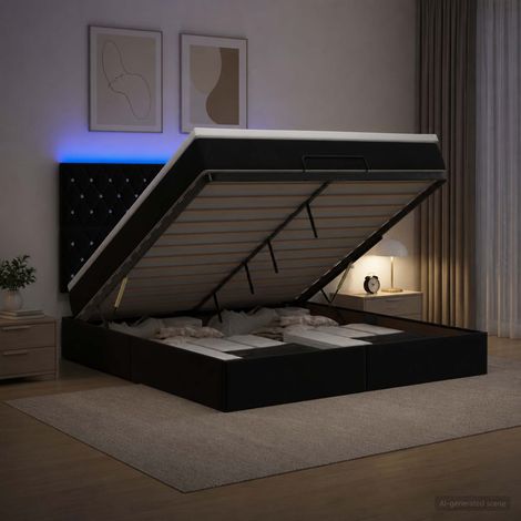 Lit coffre avec matelas et LED Noir 140 x 190 cm Velours (1/5)