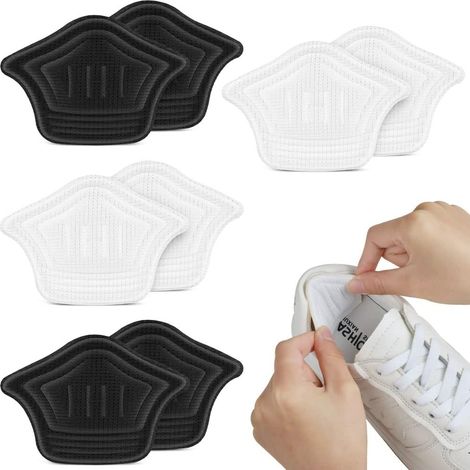 Cuscinetti per tallone, 4 paia di cuscinetti autoadesivi per tallone, inserti per tallone, solette adesive antiscivolo per prevenire attrito e vesciche (10 mm, bianco + nero)