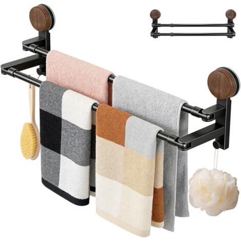 Porte-serviettes à ventouse sans perçage - Double réglable - 41 à 75 cm - Pour paroi de douche, salle de bain, cuisine, porte - Radiateur (1/5)
