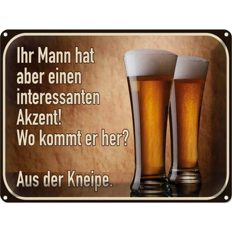 Plaque métallique 30x40 cm « Bière, son mari vient du pub » avec une citation (1/4)