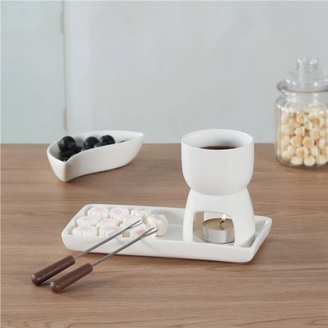 Ensemble de fondue au chocolat en porcelaine avec 2 fourchettes à fondue - il suffit de chauffer avec des bougies chauffe-plat et de servir - fondue au chocolat bougie chauffe-plat fondue fondue au ch (1/5)
