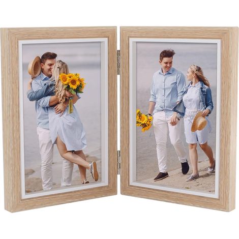 Cadre photo double pliable 10 x 15 cm, Cadre photo à ouverture avec panneau transparent, charnières pour cadre photo pliable pour les anniversaires, les mariages et la décoration de bureau (1/5)