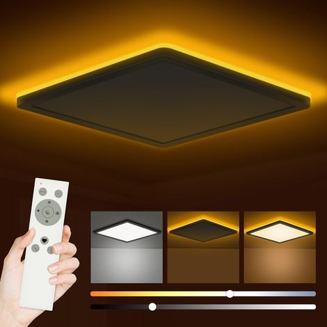 LED-Deckenleuchte, 24 W, 3200 lm, quadratische Badezimmerleuchte mit Fernbedienung, Farbtemperatur 3000–6500 K, 1800 K bernsteinfarbenes Nachtlicht, Deckenleuchte für Küche, Flur, Schlafzimmer, Ø 29,5 (1/5)