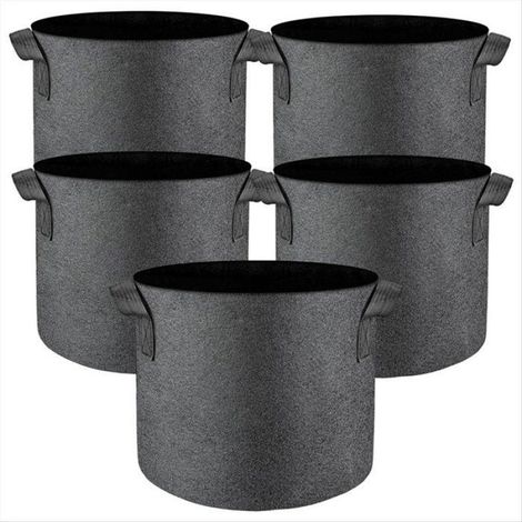5 Pots en tissu non tissé 5 gallons avec poignées renforcées pour jardinage intérieur extérieur légumes fleurs (1/5)