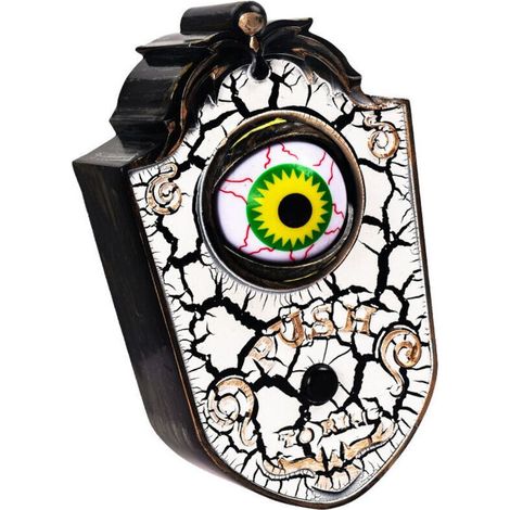 Sonnette d'Halloween en forme d'œil, yeux lumineux et sons effrayants, décoration de porte, accessoire de fête terrifiant, blanc craquelé (1/4)