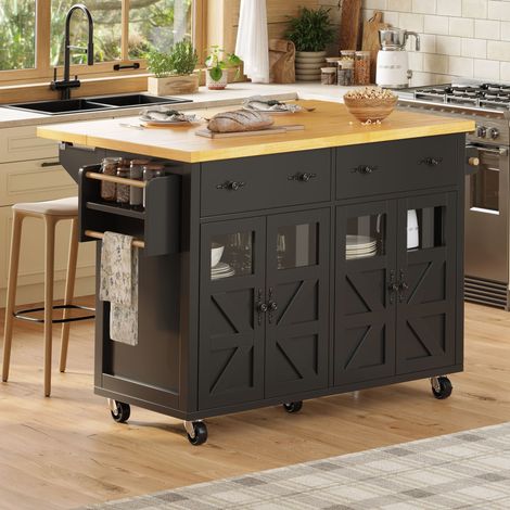 Îlot de cuisine de haute qualité, chariot de service multifonctionnel avec grand espace de rangement, buffet mobile, chariot de cuisine pour salle à manger, salon, cuisine, avec freins et étagères rég (1/5)