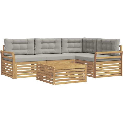 Set di divani da esterno 5 pz Bianco e Grigio Chiaro Poliestere vidaXL (1/5)