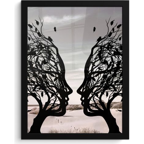 AFFICHE ENCADRÉE Plage - Mer - Personnes - Arbre - Art moderne Décoration Murale 30x40