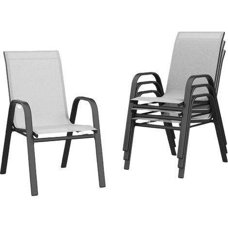 Chaises de jardin, design empilable, résistant aux UV, 4pcs Gris (1/2)