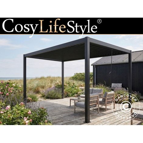 Bioklimatischer Pergola Pavillon San Pablo Steel+, 3x4m, Schwarz - Dancover