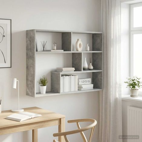 Étagère murale rectangulaire en bois d’ingénierie gris béton 95 x 20 x 69,5 cm - PANGIVO (1/5)