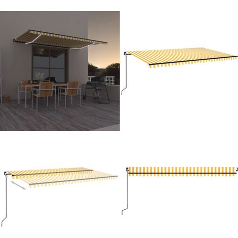 Auvent manuel rétractable avec LED 500x300 cm Jaune et blanc - Auvent Retractable - Store Banne - Parasol - Abri Extérieur - Éclairage Led - Home & Living (1/5)