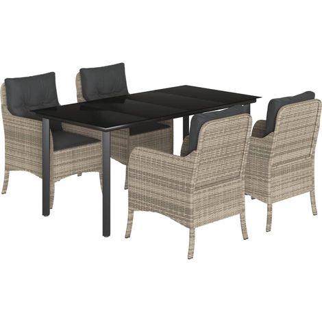 Set comedor de jardín 5 pzas cojines ratán sintético gris claro vidaXL (1/5)
