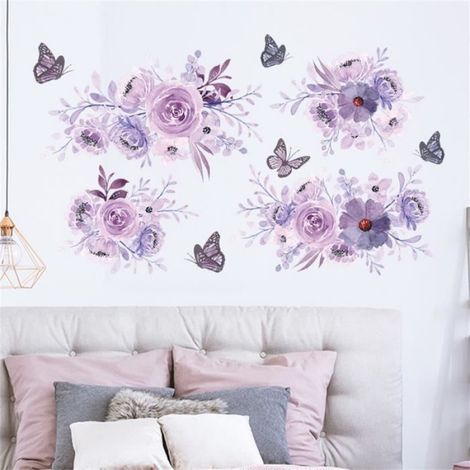 Sticker Mural - Autocollant Floral Papillon Violet PVC 35 X 60 Cm - Décoration Intérieure - 1 Pièce (1/3)