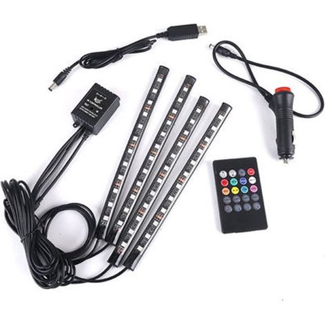 Éclairage intérieur LED pour voiture - Bande LED - Éclairage d'ambiance - Intérieur de voiture - Accessoires auto - Longueur 32,5 cm - Noir - PVC - 72 LED noires (1/5)