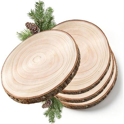 4 Pièces Tranches de Bois, Rondin de Bois Deco, 23 à 26 cm Rondelles en Bois, Disques en Bois, Disques De Bois Brut Naturel pour Bricolage, Mariage, Décoration de Noël, Artisanat (1/5)