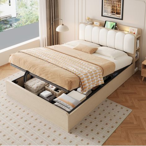 Boxspringbett 140 x 200 cm mit hydraulischem Stauraum, gepolstertem Kopfteil, HAVRYA (1/5)