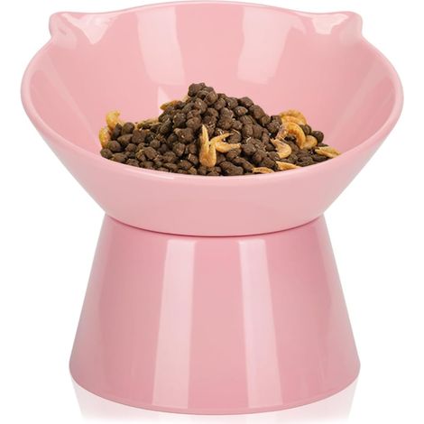 Gamelle Surélevée - Inclinée 15° - Pour Chien Petit Taille et Chat - Hauteur Avant 9.1 cm Hauteur Arrière 14.5 cm - Diamètre 16.8 cm - Rose - 1 Pièce