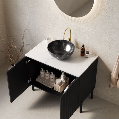 Mobile bagno con lavabo 76 cm nero, doppia anta con chiusura soft-close HAVRYA (1/5)