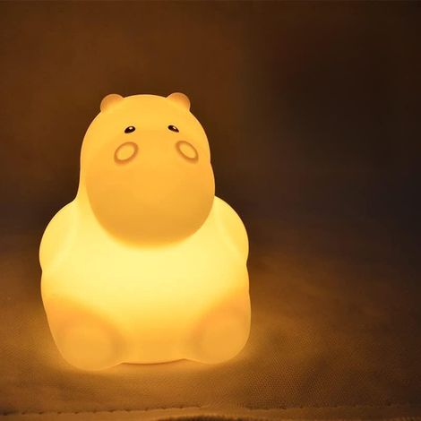 Veilleuse en silicone Hippopotame Créative recharge USB avec télécommande et commande par applaudissement Idéale pour le salon la chambre bureau (1/5)