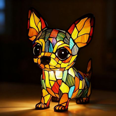 Tischlampe in Chihuahua-Form (batteriebetrieben) – Retro-Tischlampe – 3D-Tier-Nachtlicht – 17 cm – LED-3D-Lichtornament